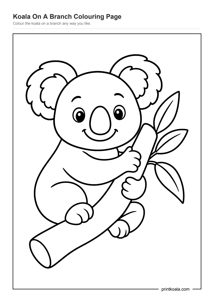 Preview of the Koala on a Branch Coloring Page printable worksheet